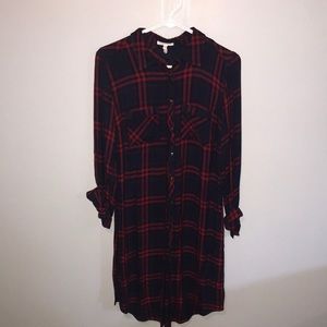 maurices long dark blue and red flannel dress S